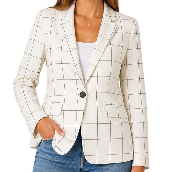 Veronica Beard Jackets & Blazers - Veronica Beard White Black Windowpane Check Single Button Blazer Jacket Size 6